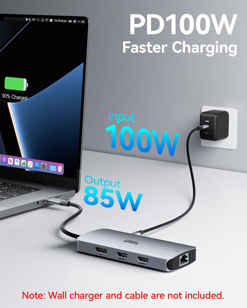 USB C Docking Station Dual Monitor, Selore Docking Station 3 Monitors | Triple 4K Display with 2 HDMI, DisplayPort, 1Gbps Ethernet, 100W PD Charging, USB 3.0 Ports Adapter for Dell, HP, Lenovo,etc Gray