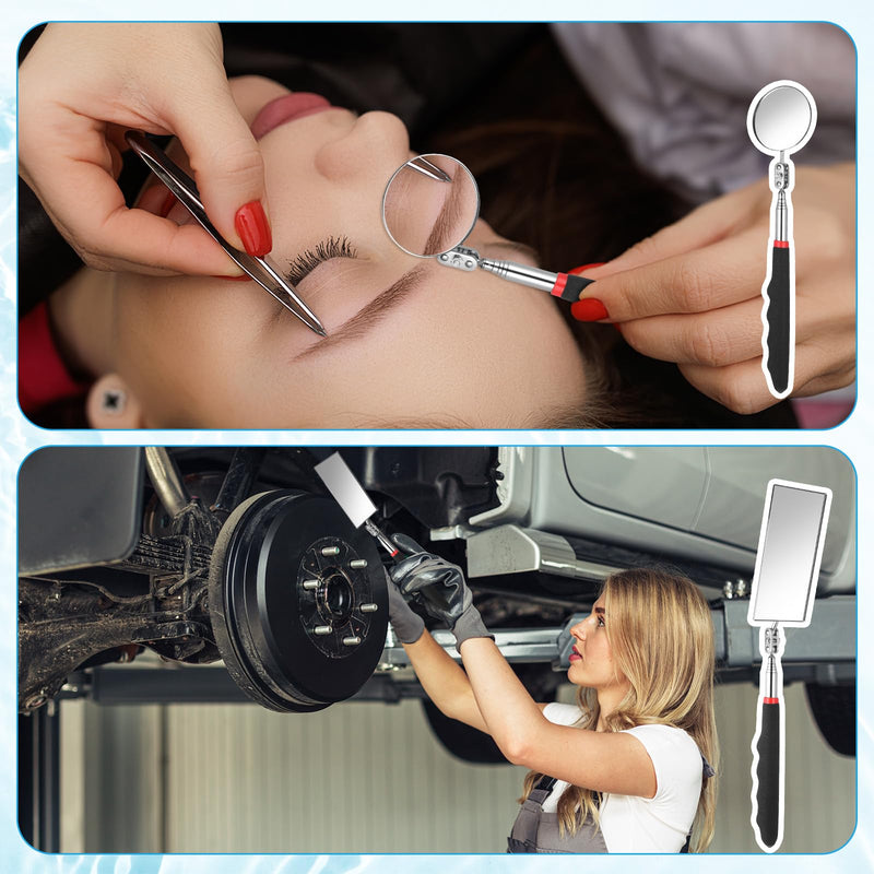 5 Pieces Telescoping Inspection Mirror Set Retractable Mechanical Mirror Tool 360 Rotation Mirrors Inspection Tool Stainless Steel Mirrors for Check Observe Vehicle, Car, Eyelashes, Small Parts