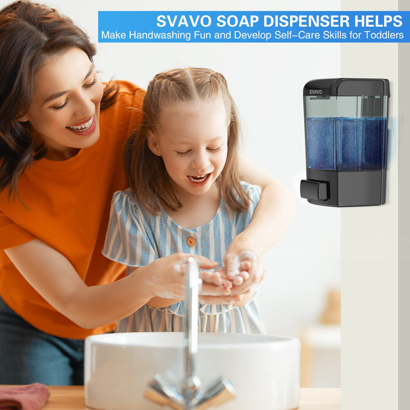SVAVO Wall Mounted Soap Dispenser Kitchen Bathroom Manual Soap Dispenser Refillable Hand soap Dispenser for Liquid Contianers Shampoo Gel Chamber for Household Commerical 23.7oz (700ml) ABS Black