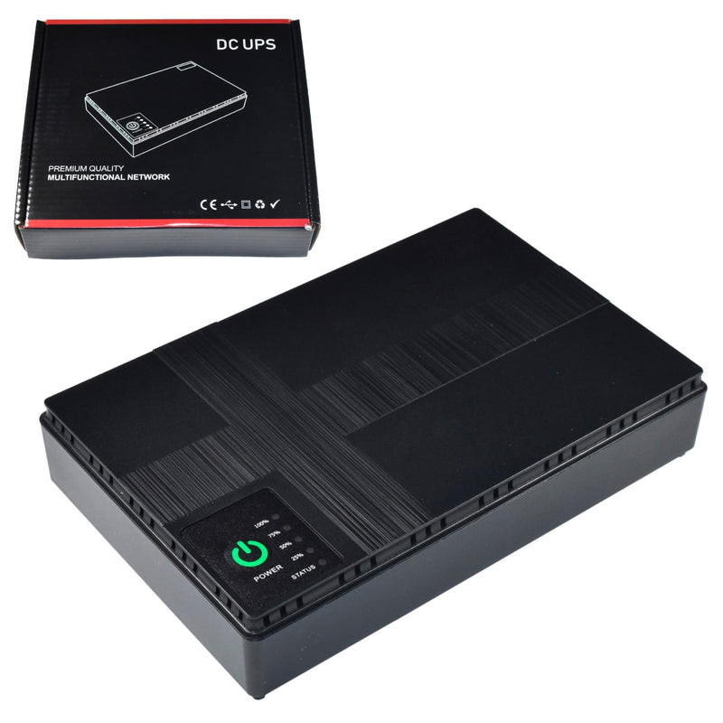HQRP Mini UPS Battery Backup for WiFi Router 18W, Built-in 10400mAh Rechargeable Surge Protector with POE, USB 5V DC 5V/9V/12V Output, UPS Power Supply for Modem, Camera, Phone, Tablet