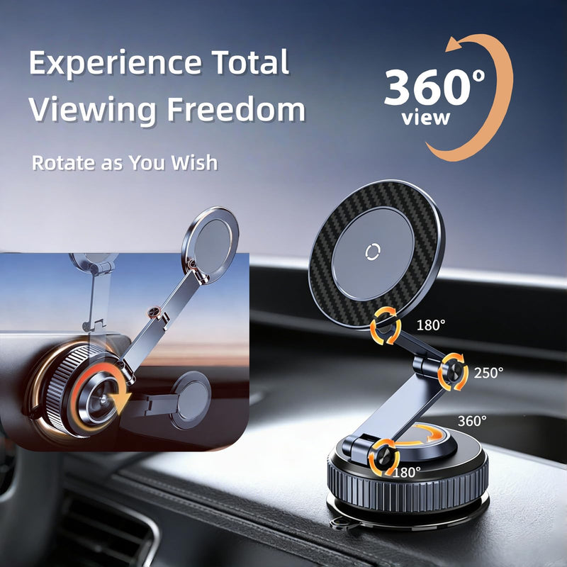 Magnetic Car Phone Holder Suction Cup Mount Dual-Foldable for Tesla | 360° Adjustable Dual-Foldable. Zinc-Alloy Build. Strong Magnetic. for iPhone 17 Pro Max, 16, 15, 14, Plus & All MagSafe Gray