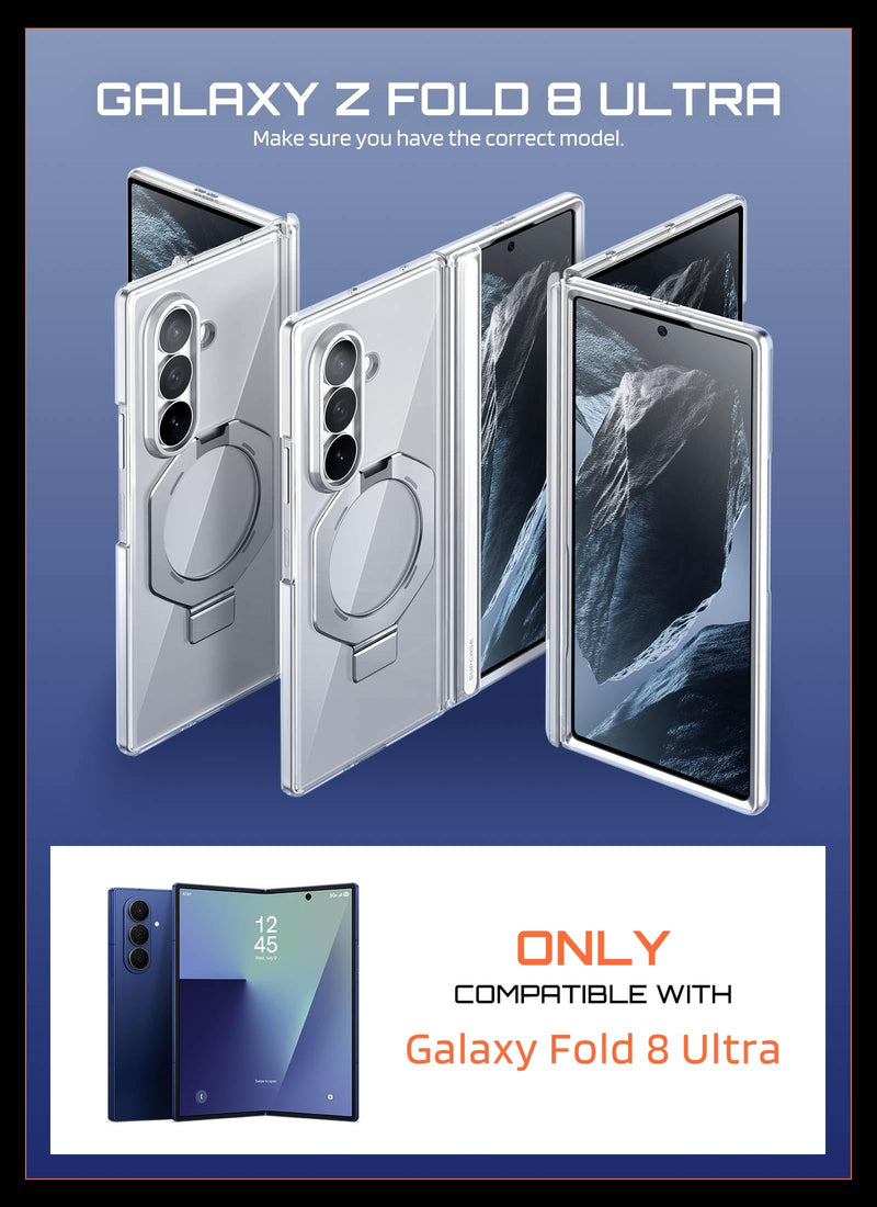 SUPCASE for Galaxy Z Fold 8 Ultra Case with Tempered Glass Screen Protector | Built-in Fixed Stand, Compatible with MagSafe, Full-Body Hinge Coverage, Military-Grade Drop Protection, Slim-Fit, Clear