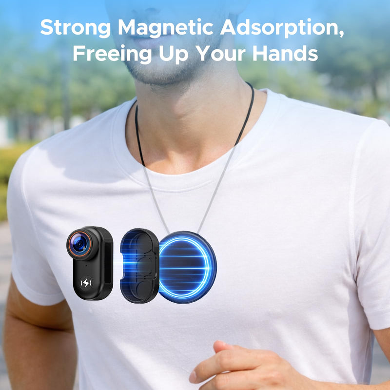 4K Mini Body Camera with 64GB Card, Thumb Action Camera Magnetic Mount 1.47" Screen, Wearable POV Camera for TikTok YouTube Vlogging Motorcycle Security Black