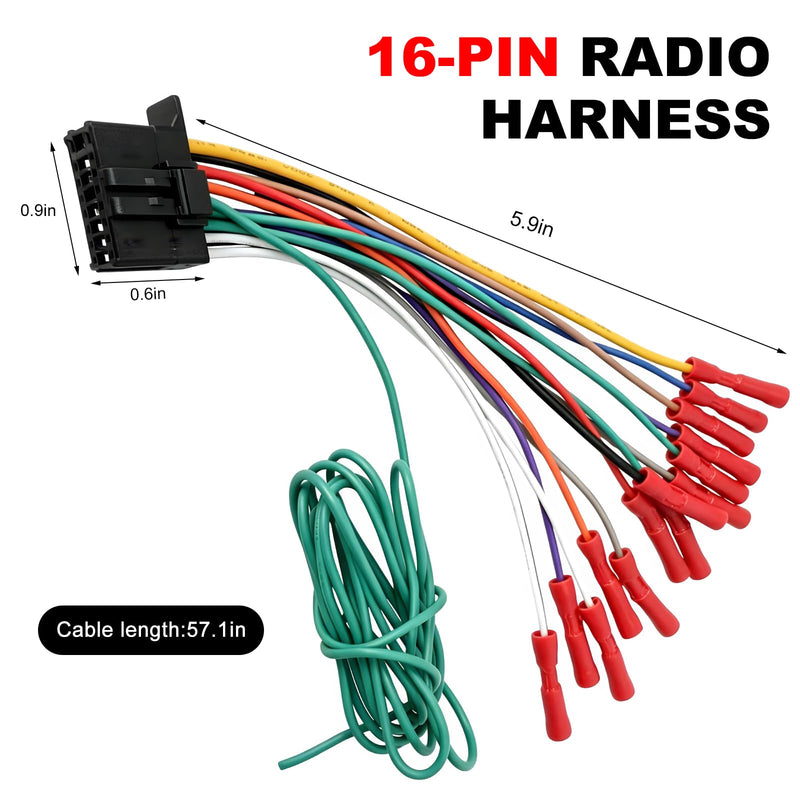 16 Pin Radio Wiring Harness, Car Stereo Wiring Harness Plug Compatible with DEH AVH AVIC MVH FH SPH, Auto Radio Stereo Connector for Aftermarket Power Speaker Wire Replacement