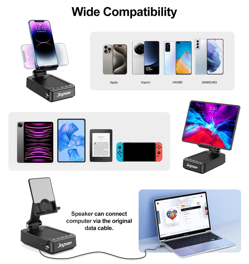 Phone Stand with Bluetooth Speaker - one with Alarm Clock and The Other with Charging Function