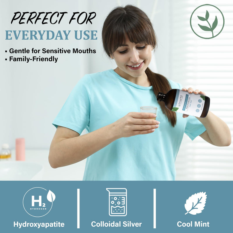 Living Well Dr. Michelle Remineralizing Mouthwash, Cool Mint | Hydroxyapatite & Colloidal Silver Formula, Alcohol-Free, Fluoride-Free, Fresh Breath Support