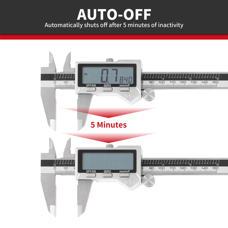 6 inch Stainless Steel Digital Caliper (IP54) & Stainless Steel Rule Set, Easy Switch from Inch/Metric/Fraction, Splash-Proof Protection with Large LCD Display – DIY/Household IP54 6"