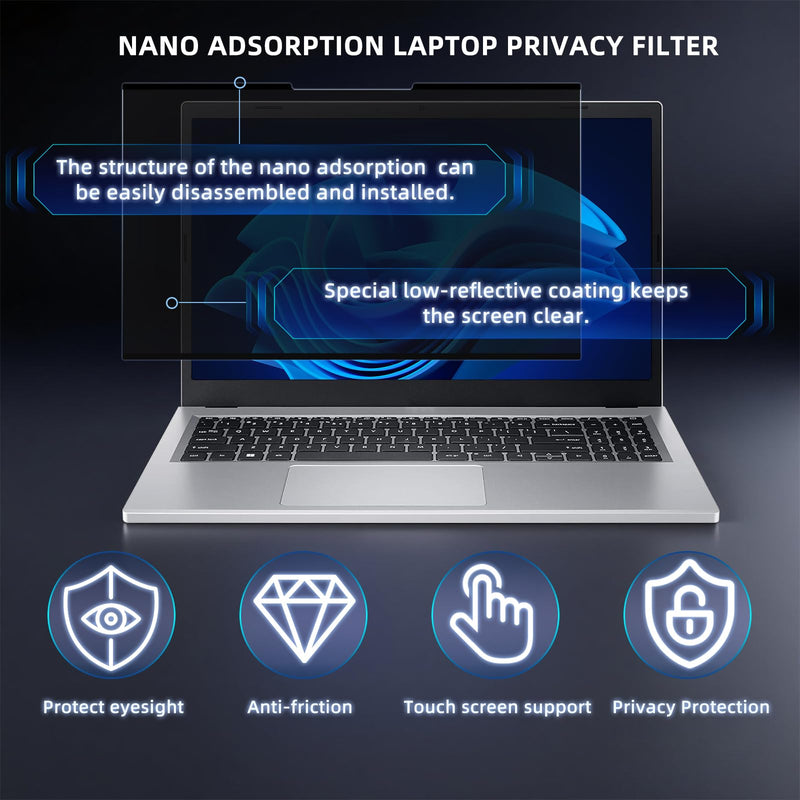 Nano-Adsorption Laptop Privacy Screen 16 inch 16:9, Removable Laptop Privacy Screen Protector, Anti Glare Blue Light Touchscreen compatible, Computer Private Filter 16" 16: 9