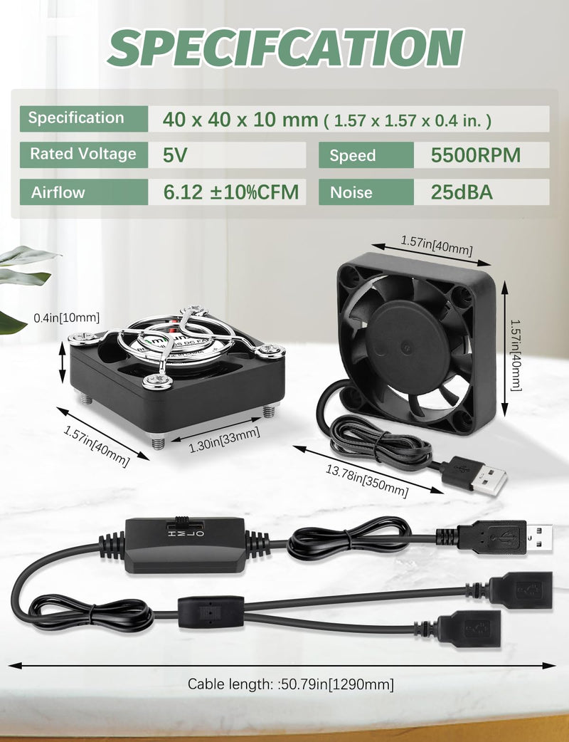 2 Packs USB Fan 40mm x 10mm DC 5V Mini Cooling Brushless Box Fan for Computer Terrarium PlayStation PC Case Xbox Welding Helmet Aquarium Router 40mm x2