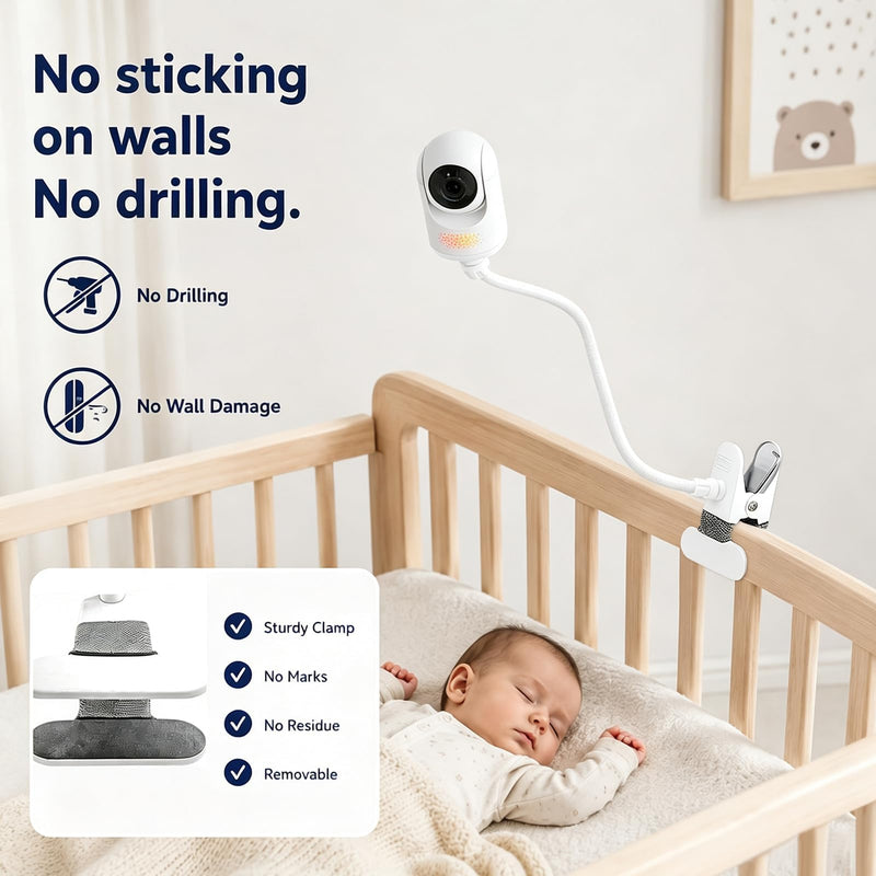 Baby Monitor Mount for HelloBaby: HB65/HB6550/HB66/HB248/HB30 | Adjustable Flex Stand - 3-Second Tool-Free Clamp - Non-Slip Rubber Grip - Secure for Crib - Fits 15-60mm Rail