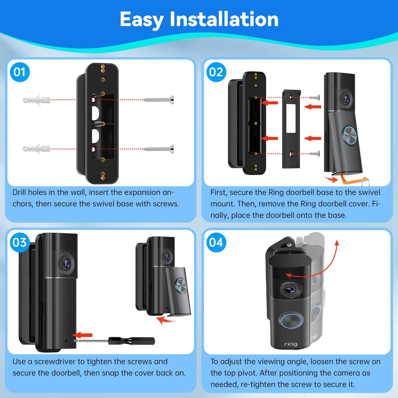 Adjustable Doorbell Mount Compatible with Blink New-est 2026 Battery Doorbell 2K+, 40°-140° Left/Right Swivel Doorbell Camera Mount, Wide Viewing Angle Bracket for Home/Apartment - Black
