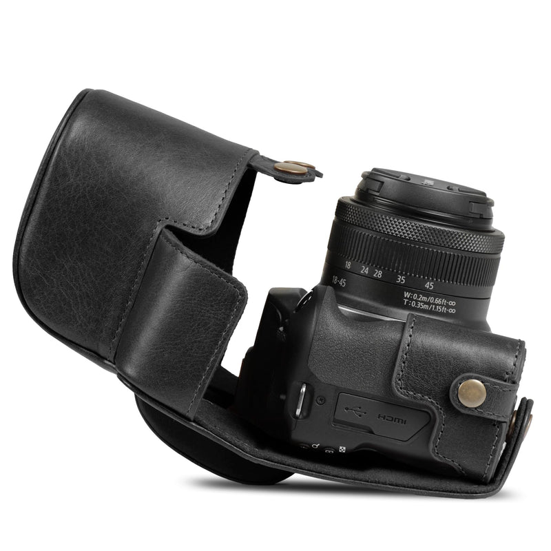 Mega Gear Genuine Leather Camera Case for Canon EOS R100 (18-45mm) - Stylish and Protective - Black