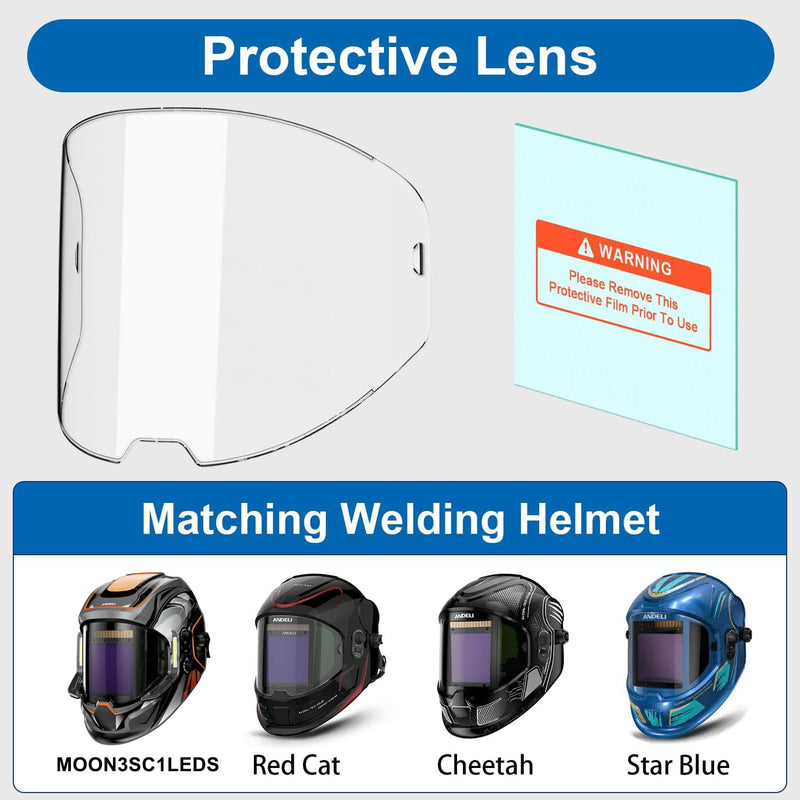 ANDELI 5 PCS Large Viewing Screen Outer Replacement Lens and 2 Pcs Inner Replacement Lens for ANDELI Red Cat MOON3SC1LEDS MOON LED MOON LED PRO Welding Helmet