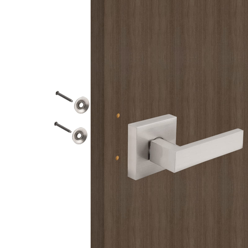 Gobrico 5 Pack Dummy Door Handles in Brushed Nickel, Non-Turning Interior Door Levers, Heavy Duty Single Side Pull Handles for Closet Pantry Satin Nickel