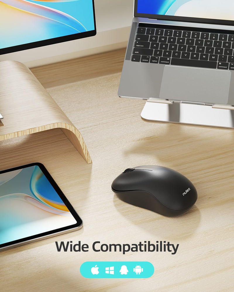 Nulea Wireless Bluetooth Mouse, Dual Mode Connectivity (Bluetooth 5.0 & 2.4G USB) Computer Mouse, Sleek, Portable, Compact Design in 10 Colors for iPad, Laptop & PC Use (Black) Black