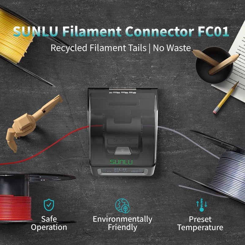 SUNLU Filament Connector, Filament Splicer with 200Pcs PTFE Sleeve for 3D Printer Filament 1.75mm, Fast Heating Up to 240°C, Compatible with PLA PETG TPU ABS PA Nylon Filament Connector - 200pcs Ptfe