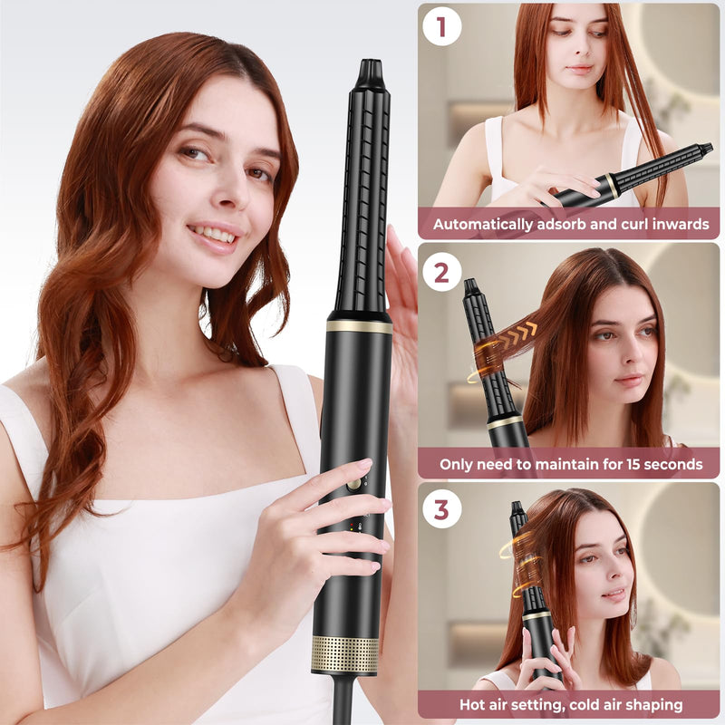 Airbrush Pro Hair Styler 8 in 1 Magic Styler, 1500W Hair Dryer Brush 110K High-Speed Motor Blow Dryer Brush, Left&Right Air Curler, Multi-Styler Hot Air Brushes for Hair Styling Black
