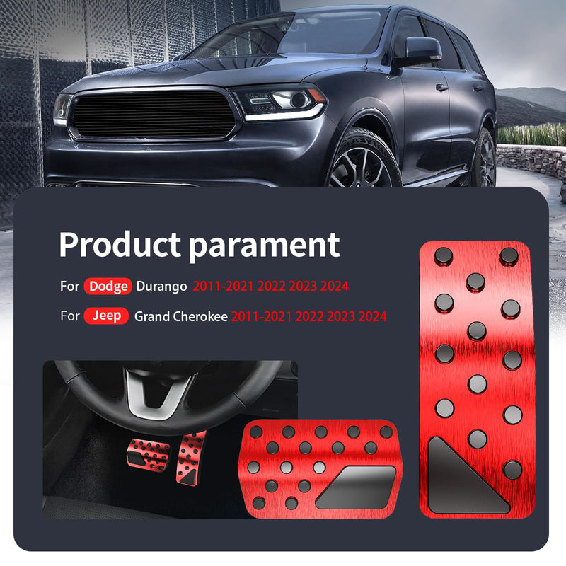 Car Pedal Cover for Dodge Durango Jeep Grand Cherokee 2011-2024 Aluminum Alloy No Drilling Aluminum Brake and Accelerator Pedal Covers 2PCS(Red) Red