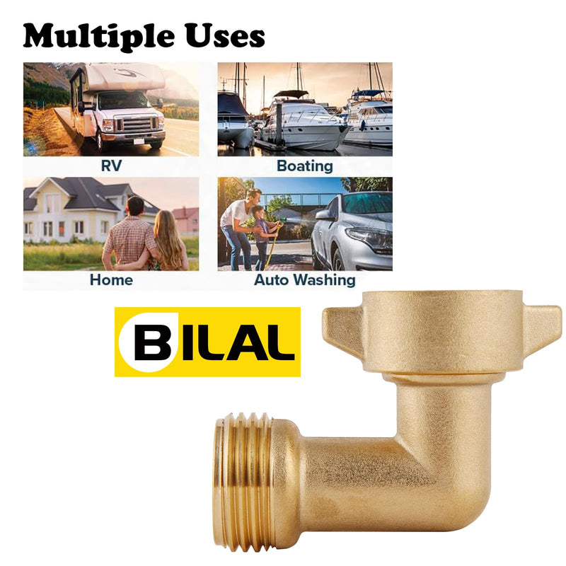 90-Degree Hose Elbow For RVs — Solid Brass Construction, Features Convenient Easy Grip Connector,For RV Water Hoses, Residential Outdoor Faucets, & More — 1-Pack 1 Pack 90 Degree