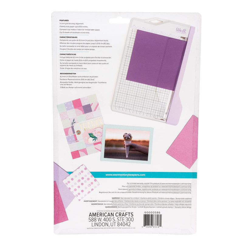 We R Memory Keepers Mini Guillotine Paper Trimmer – Lilac, Compact Paper Cutter, 1/4-Inch Grid for Precision Cutting, Cuts Up to 3 Sheets, Perfect for Card Making, Journals, and Small Craft Projects