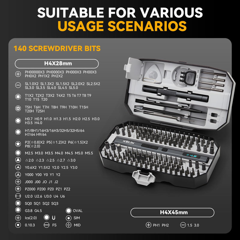 KELIN 156 in 1 Electric Screwdriver, Precision Power Screwdriver Set, 5 Torque Levels＆140 S2 Steel Magnetic Bits, Gifts for Men, Magnetic Repair Tool Kit for iPhone, PC, Laptop, PS4 PS5, Xbox, Watch