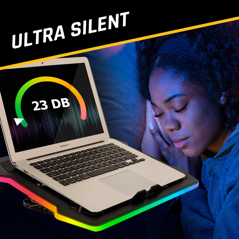 KLIM Ultimate - RGB Laptop Cooling Pad with LED Rim - New - Gaming Laptop Cooler - USB Powered Fan - Very Stable and Silent Laptop Stand - Compatible up to 17" - PC Mac PS5 PS4 Xbox One Black