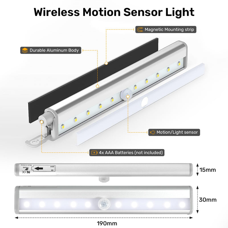 3 Pack Motion Sensor RV Step Lights, 10 LED Battery Operated Motorhome Motion Activated Light Strip, Magnetic Night Light Bar for Motorhome Travel, Trailers, Camper (White Light) White light 7.5