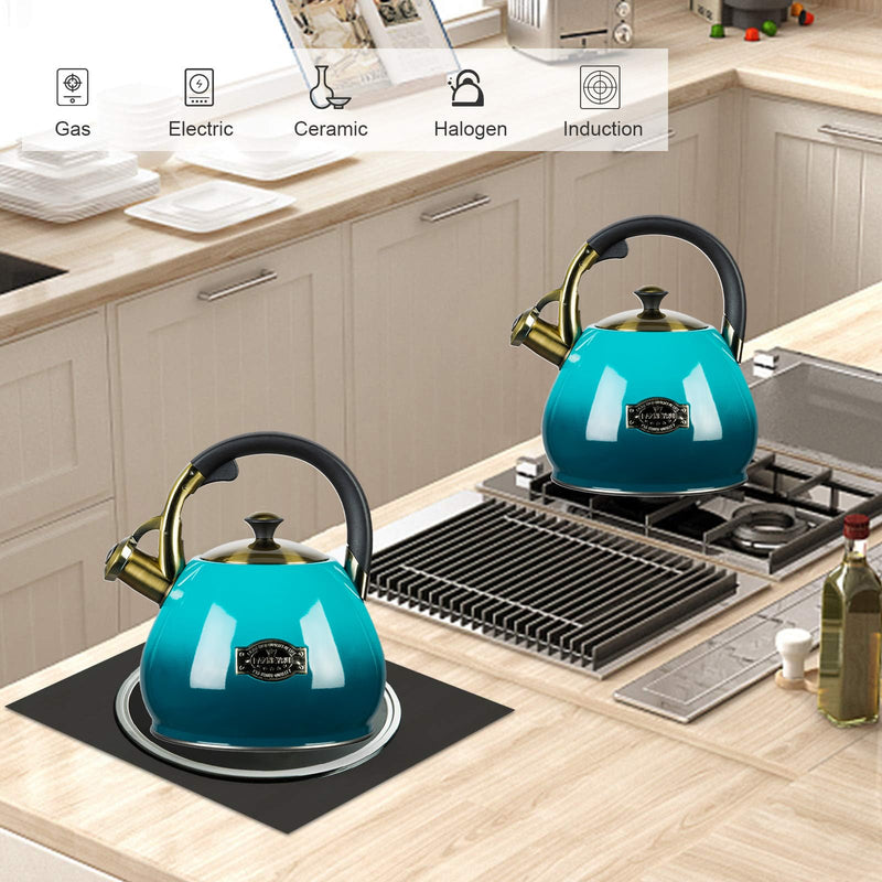 Tea Kettle Stovetop Whistling Kettle Teapot, 3Quart Tea Pot Stainless Steel Teakettle for Stove Top with Heat Proof Ergonomic Handle Blue