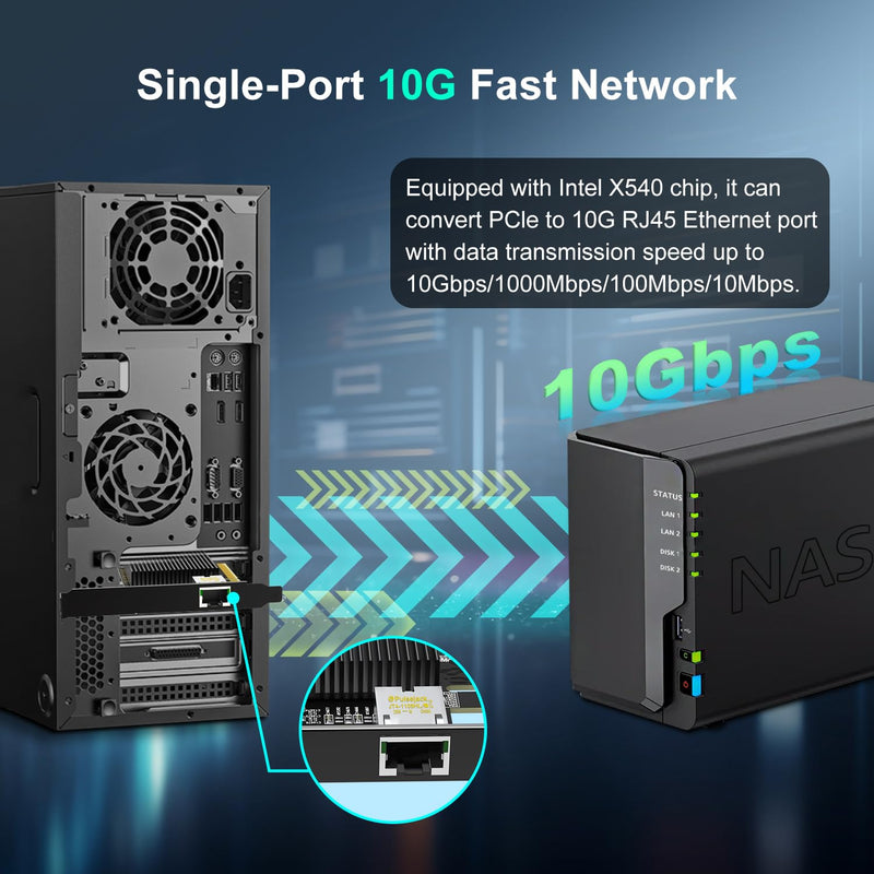 10Gb RJ45 PCI-E Network Card with X540 Controller, Gigaplus X540-1T 10Gb Ethernet Adapter with Single 10Gbe PCI-E NIC, Support Windows/Linux/ESX Servers