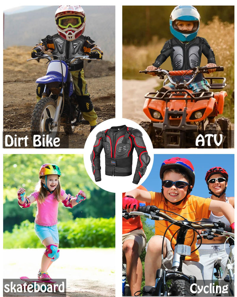 Kids Motorcycle Jacket-Dirt Bike Gear for MTB ATV,Motocross Armor Jacket,Chest Back Eblow Protection for SkateBoard Skating XX-Large Red