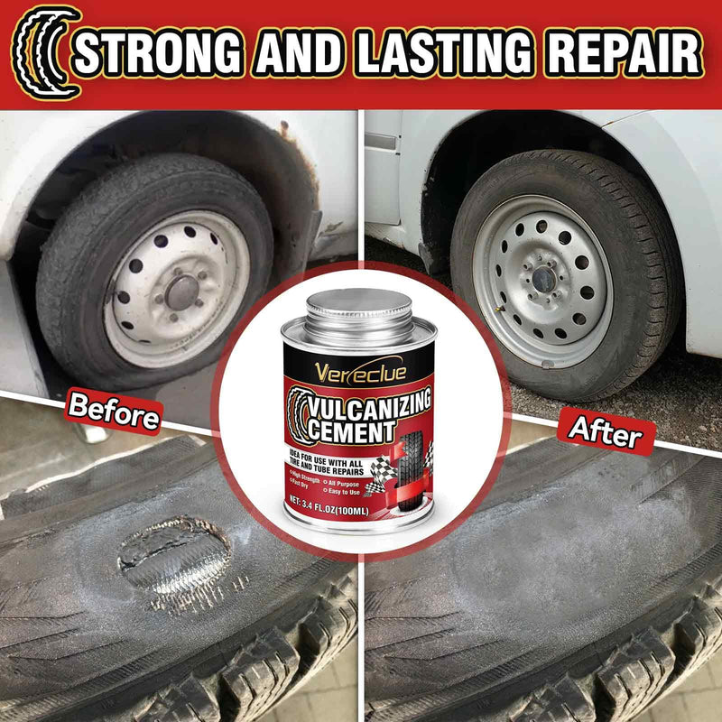 Chemical Vulcanizing Cement 3.4FL.Oz, All Purpose Tire Repair Rubber Glue, Dry Clear Rubber Cement, Tire Patch Glue with Brush Top Can for Car, Motorcycle, Bike Tires