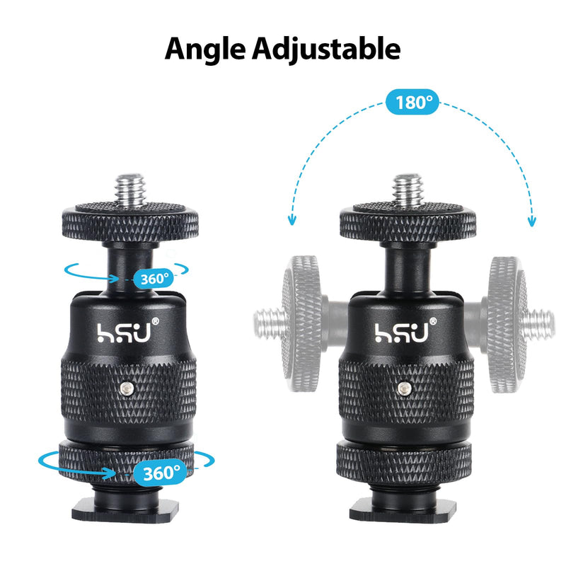 HSU Cold Shoe Mount Adapter, Aluminum 1/4”-20 Screw Hole 360° Rotation Camera Tripod Mount for Insta360 X4/X3/X2/X/RS/R/GoPro/Sony/DSLR Camera Flash and Other Cameras, Black