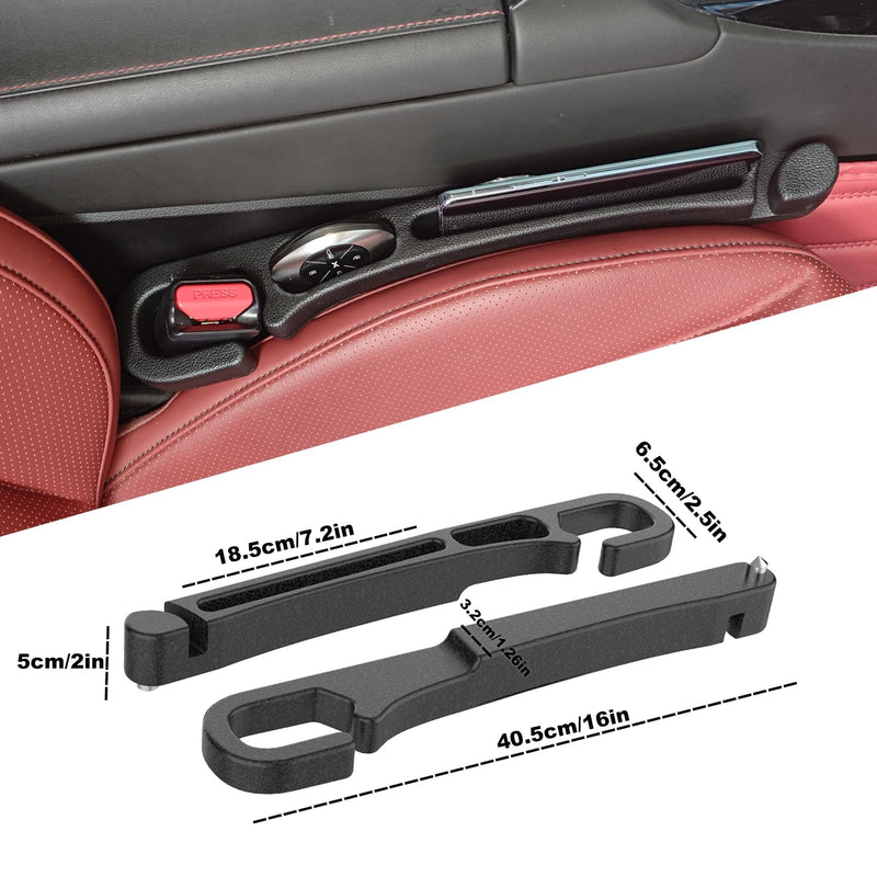 Universal Car Seat Gap Filler with Organizer Hook & Emergency Glass Breaker Prevent Small Items & Tools from Falling Ultimate Seat Side Gap Stopper for All Vehicles, Trucks & SUVs
