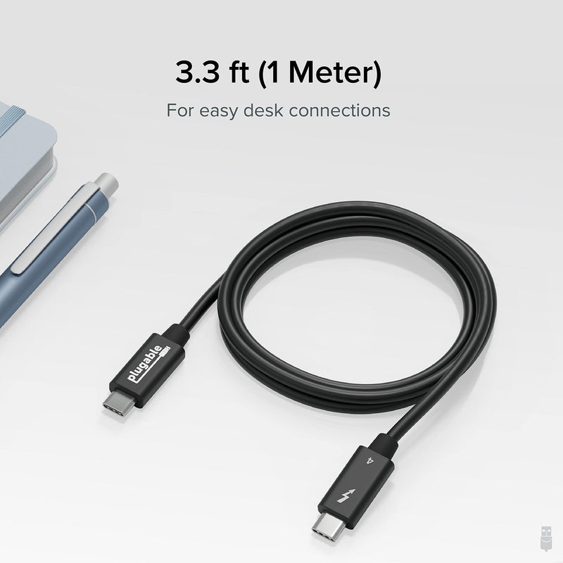 Plugable Thunderbolt 4 Cable 240W EPR Charging, 1M (3.3ft), Thunderbolt Certified, 40Gbps Data, Dual 4K or 1x 8K Display, Compatible with USB4, Thunderbolt 3, USB-C