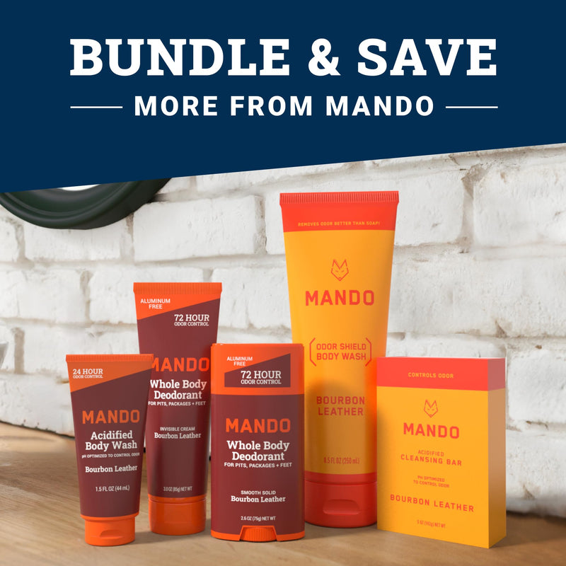 Mando Odor Shield Body Wash - 24 Hour Control - Removes Odor Better than Soap - SLS Free, Paraben Free, Skin Safe - 8.5 Ounce (Pack of 2) (Bourbon Leather) Bourbon Leather 8.5 Fl Oz (Pack of 2)