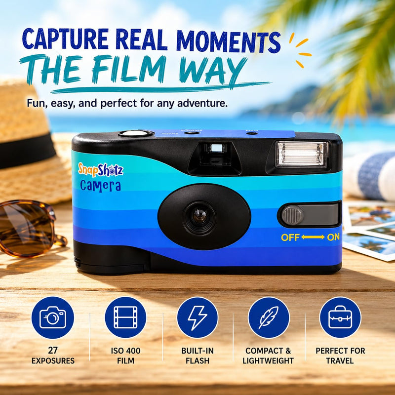 Flash 400 One-Time-Use Disposable Camera (27 Exposures) – 2 Pack with Built-in Flash – ISO 400 Film for Day or Night Shooting