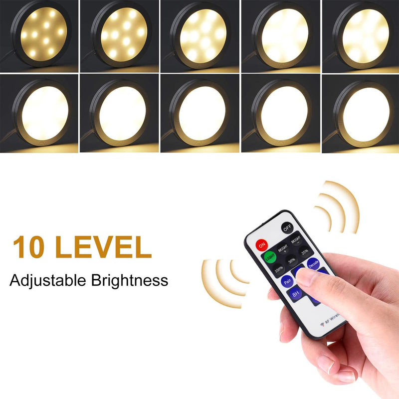 AIBOO Linkable Under Cabinet LED Lighting Direct Wired 12V Slim Aluminum Dimmable Puck Lights with RF Remote Control for Kitchen Cabinets Counter, Closet Lights(6 Kit, Warm White, NO Wall Plug) 2700K Warm White