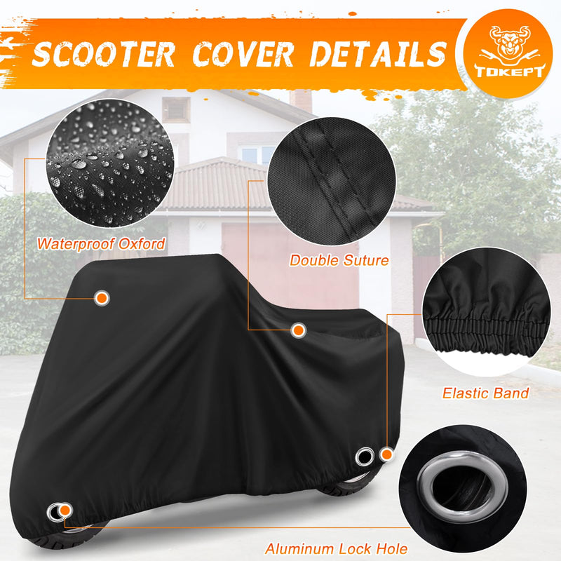 Scooter Cover, Waterproof Moped Cover, Vespa Cover, Outdoor Windproof and UV, for 72" Long Yamaha Honda Ruckus Motorbike Cover (Black) Black S-72 inch