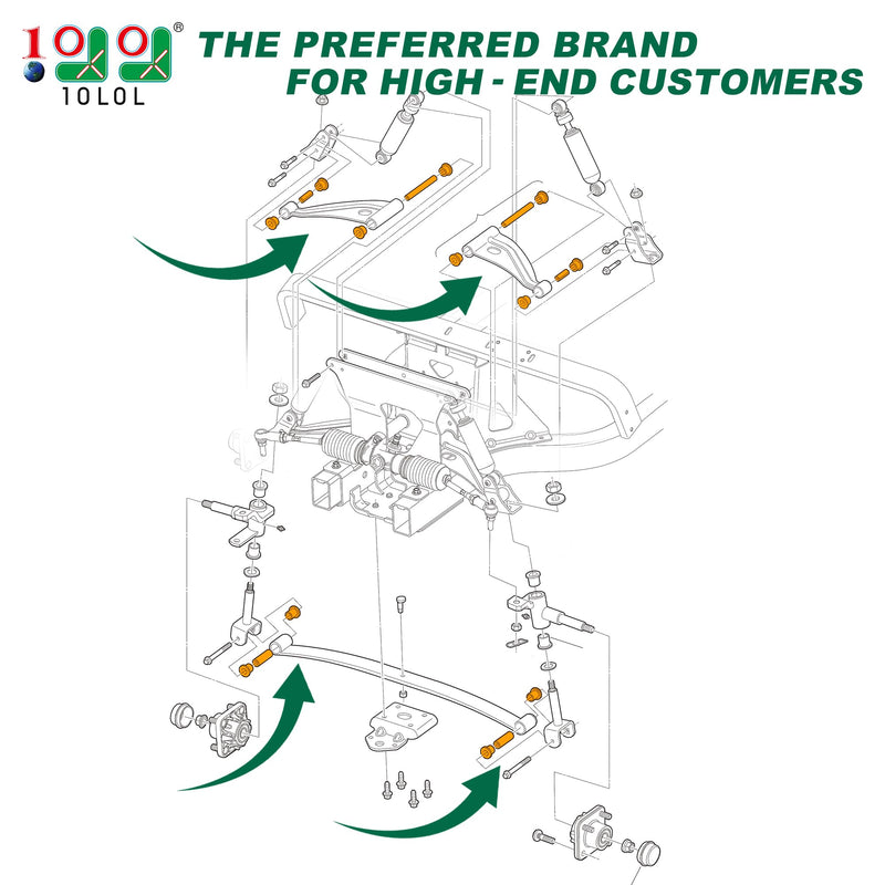 10L0L Front Spring A-Arm Bushing Sleeves Kit for Club Car Precedent 2004-up Golf Cart, Replace OEM 102289901 1029562-01 1022874011 102288101 102287701 1102287601