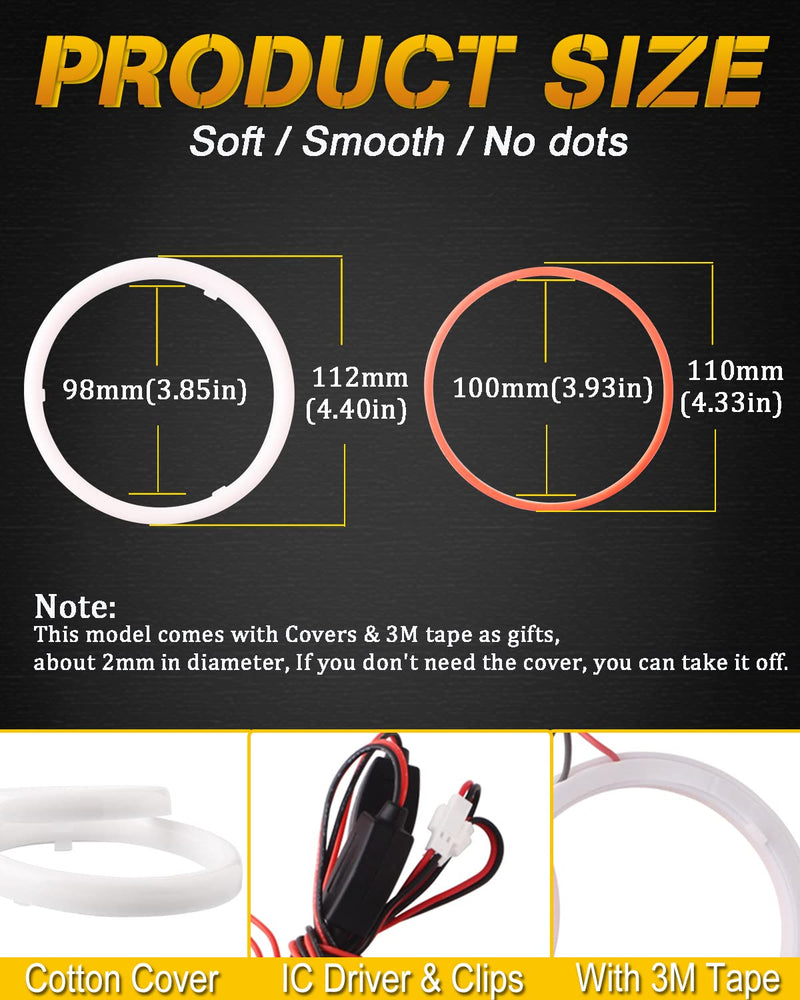 QasimLED 110MM Red Angel Eyes 78SMD COB LED Driving Light DRL Halo Ring Day Decorative Warning Lights 9-30V DC,1 Pair 110MM 4.33inch