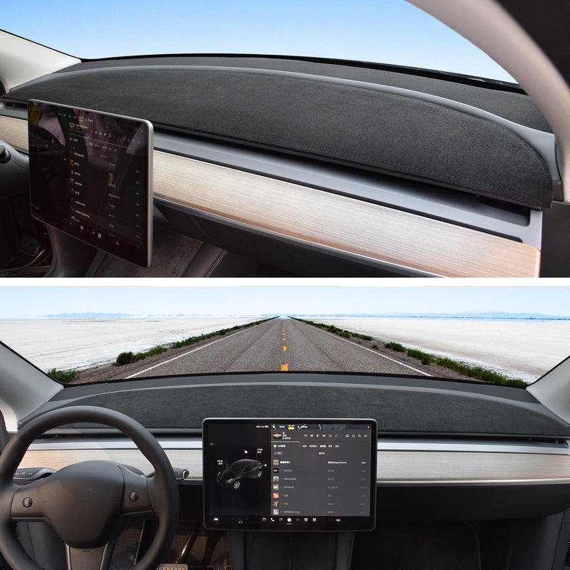 MASHA Dashboard Cover for Tesla Model 3/Y, Flannel Dashboard Pad Dash Mat Compatible with Tesla Model Y Model 3 2017-2021 2022 2023 Dashboard Decorative Interior Auto Accessories black