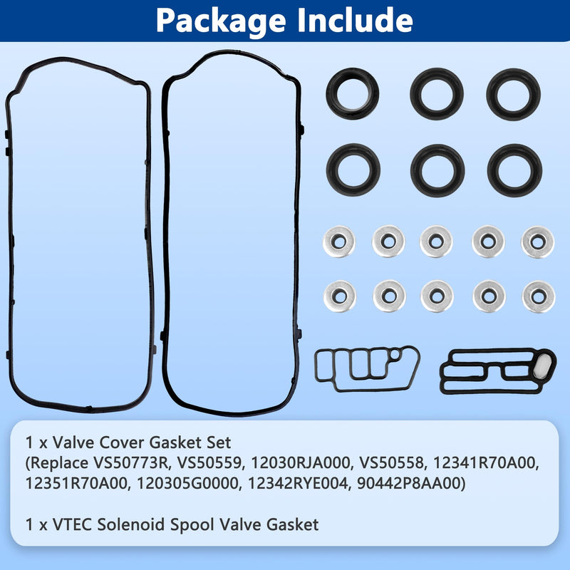 VS50773R Engine Valve Cover Gasket Set Kit & 15845-R70-A01 Solenoid Valve Gasket for Honda Accord Odyssey Pilot Ridgeline Acura MDX RDX RL TL TSX ZDX 2008 2009 2010 2011 2012 2013 2014 2015 2016 2017