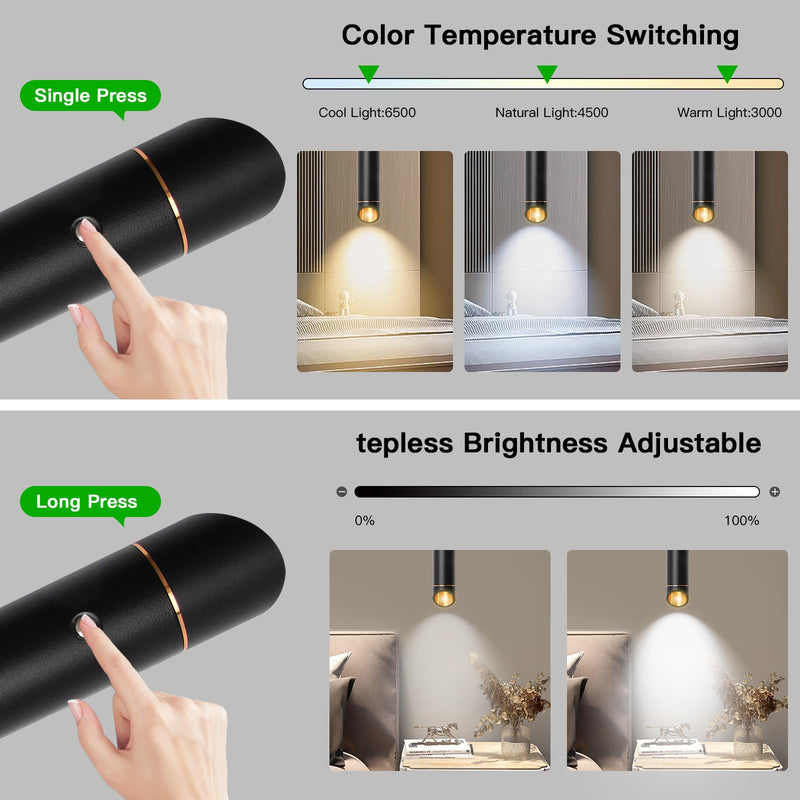 Rechargeable Pendant Lights Fixtures for Kitchen Island, Modern Pendant Light, 6000mAh Battery, 3 Color Dimmable No Wiring Hanging Lights, Adjustable Industrial LED Cylinder Pendant Lamp-Black