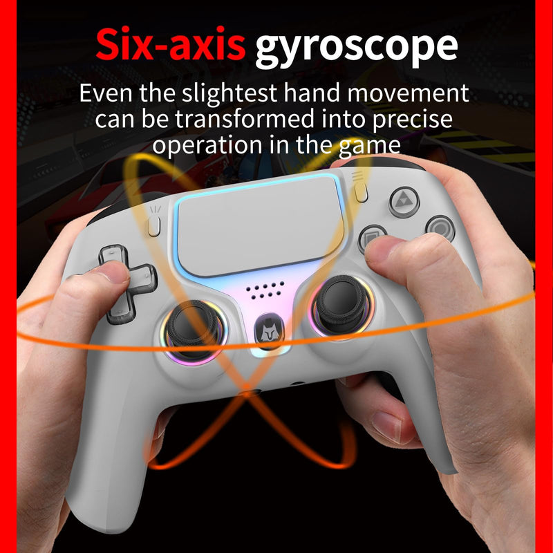 Wireless PS5 Controller Hall Effect Anti-Drift Joystick Gaming Gamepad with Programmable Back Paddles Macro Turbo Dual Vibration 6-Axis Gyro Bluetooth 5.0 RGB 3.5mm Audio Jack for PS5 Slim Pro PC White-Wireless