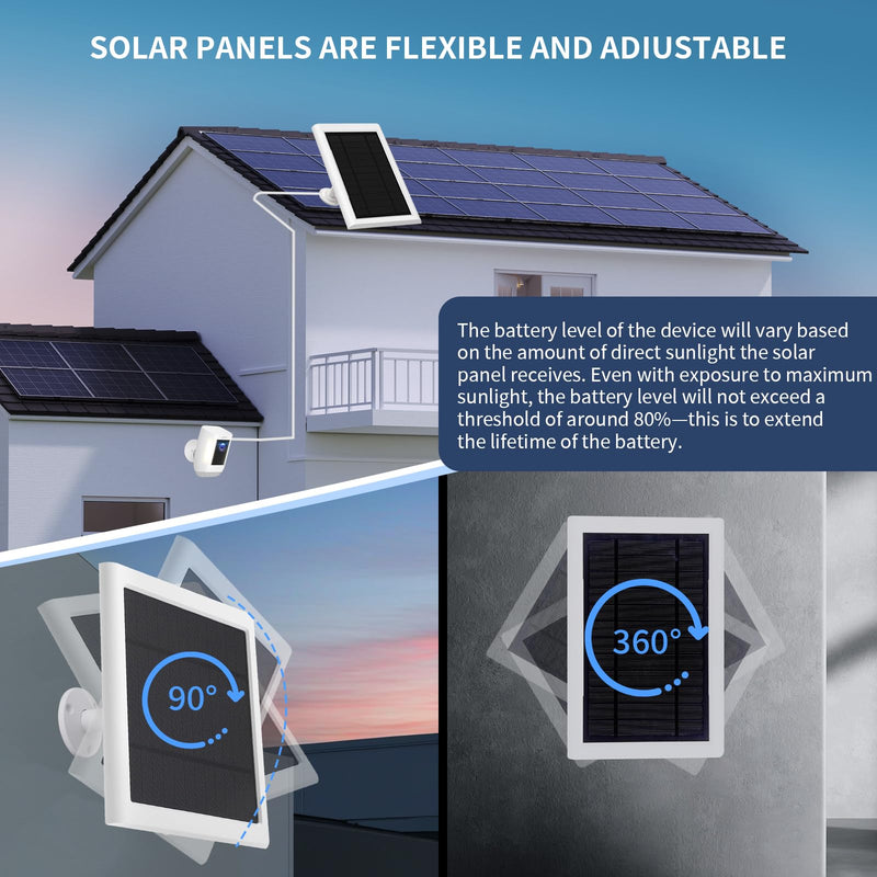 Solar Panel for Ring Camera(2nd Generation) Dustproof Waterproof 5W Solar Panel with 10FT/3M Long Cable for Stick Up & Pro Spotlight Cam Battery for Security Camera 1 Pack White Grey