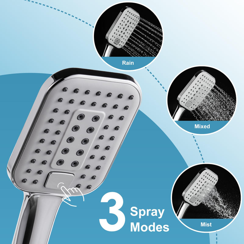 OFFO Shower Slide Bar Combo, Adjustable 31 in Slide Bar with 3-Mode Square Handheld Shower Head and 60 in Stainless Steel Hose, Screw Wall Mounted, Chrome Finish Square 31" Slide Bar & 60" Hose