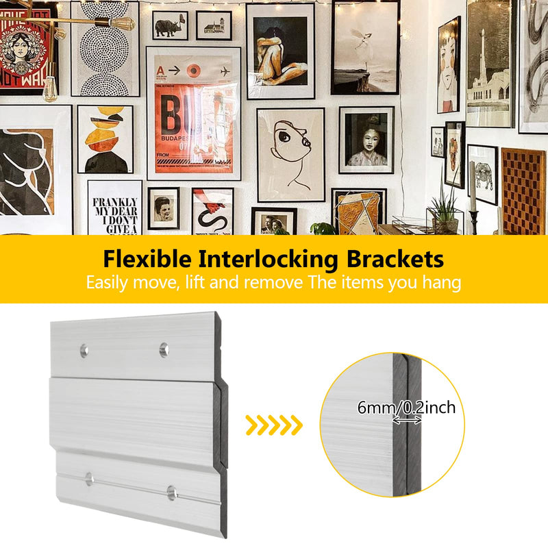 16PCS 4 Inch Interlocking French Cleat Hanger, Aluminum Headboard Wall Mounting Brackets Hardware Kit Heavy Duty Picture Hanger for Hanging Picture Ledges Mirrors