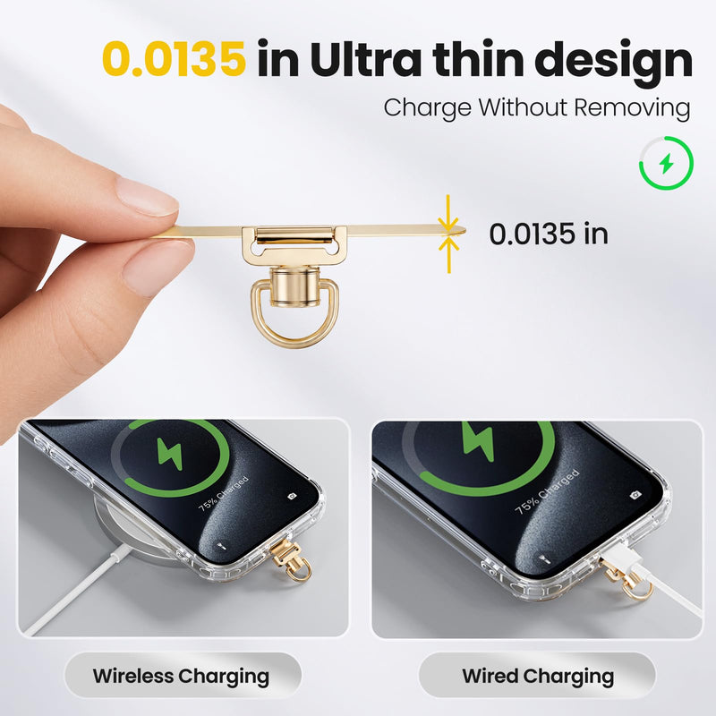 360° Rotatable Stainless Steel Phone Tether Tab - 3 Pack | Universal for iPhone & Other Phones, Fits Lanyard/Wrist Strap/Necklace/Crossbody Strap/Chain,0.0135" Ultra Thin C-black+gold+sliver