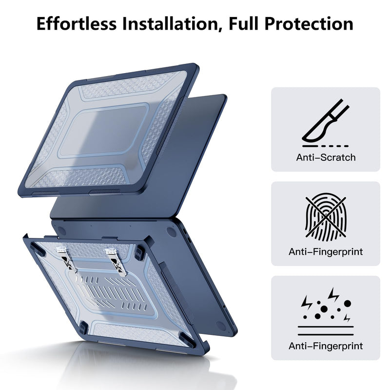 Case for MacBook Neo 13 Inch 2026 Release, Model A3404 / A18 Pro | Heavy Duty Shockproof Hard Shell Cover with Fold Kickstand & Heat Vents, Navy Blue 13" Neo 13 Neo 13 Navy Blue