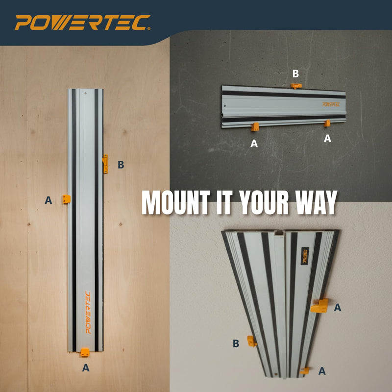 POWERTEC Track Saw Guide Rail Mount, 2 PK – Universal ABS Wall & Ceiling Storage Rack with Mounting Hardware for Track Saw Guide Rails, Straight Edges & Squares (72275) Track Saw Guide Rail Mount (2PCs)